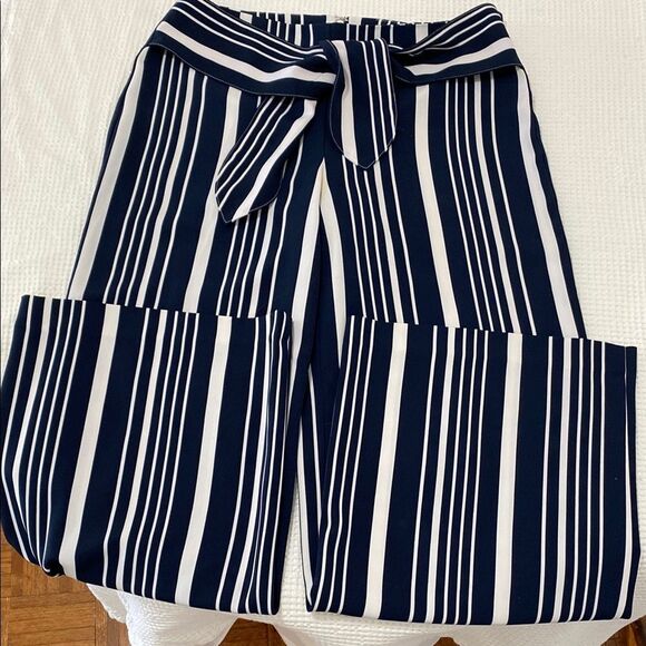 Striped Navy and White Wide Legs Women's Pants - Picture 2 of 5